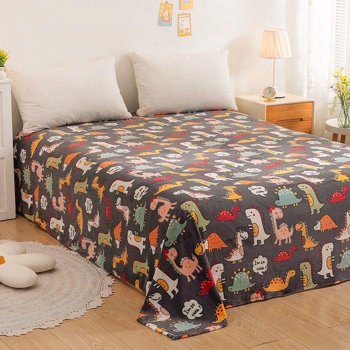 91家纺网 家纺一手货源 找家纺 金盛纺 2025新款高克重牛奶绒印花系列单床单(可定制) 恐龙王国