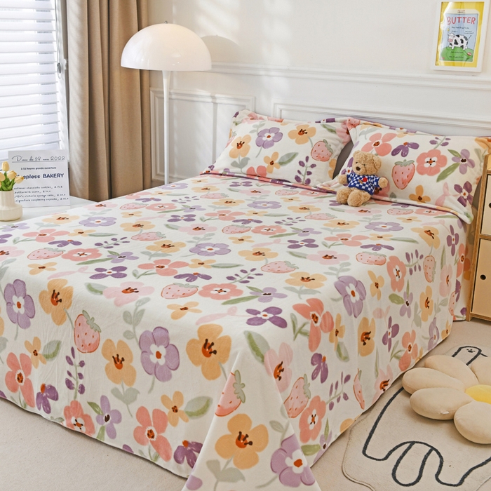 91家纺网 家纺一手货源 找家纺 金盛纺 2025新款高克重牛奶绒印花系列单床单(可定制) 花香伊人