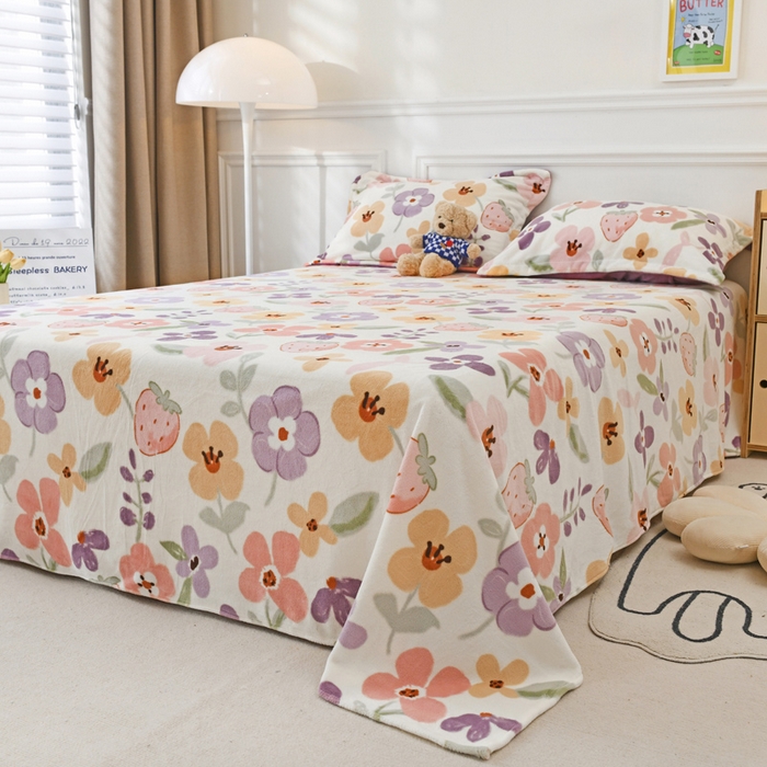 91家纺网 家纺一手货源 找家纺 金盛纺 2025新款高克重牛奶绒印花系列单床单(可定制) 花香伊人