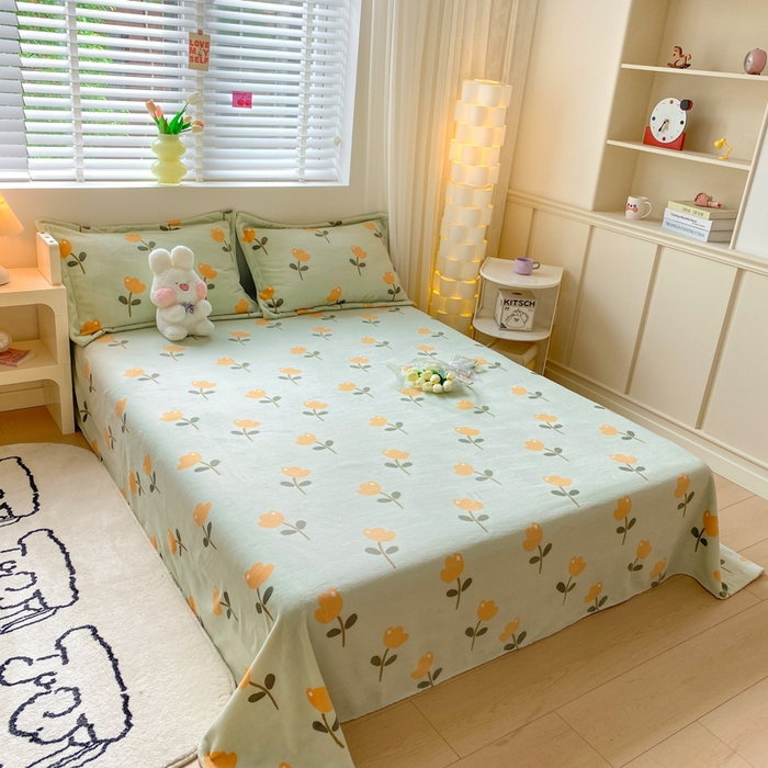 91家纺网 家纺一手货源 找家纺 金盛纺 2025新款高克重牛奶绒印花系列单床单(可定制) 花仙子