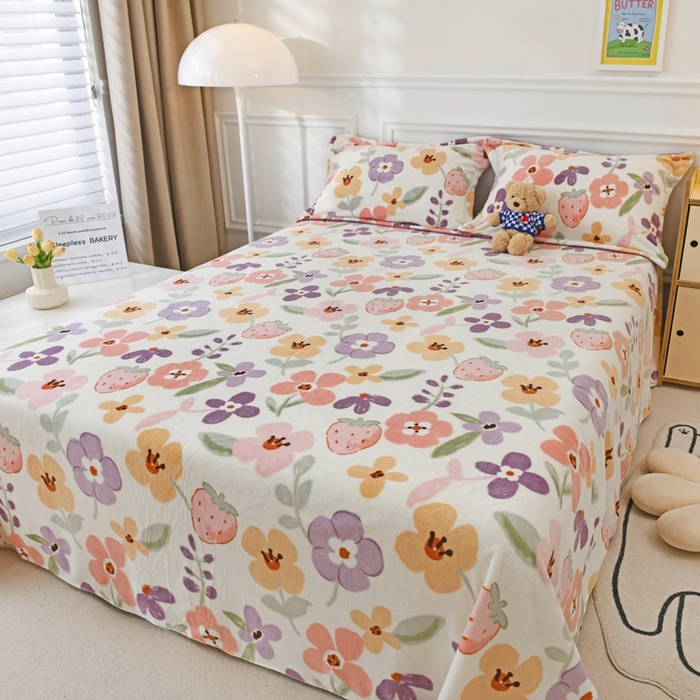 91家纺网 家纺一手货源 找家纺 金盛纺 2025新款高克重牛奶绒印花系列单床单(可定制) 花香伊人