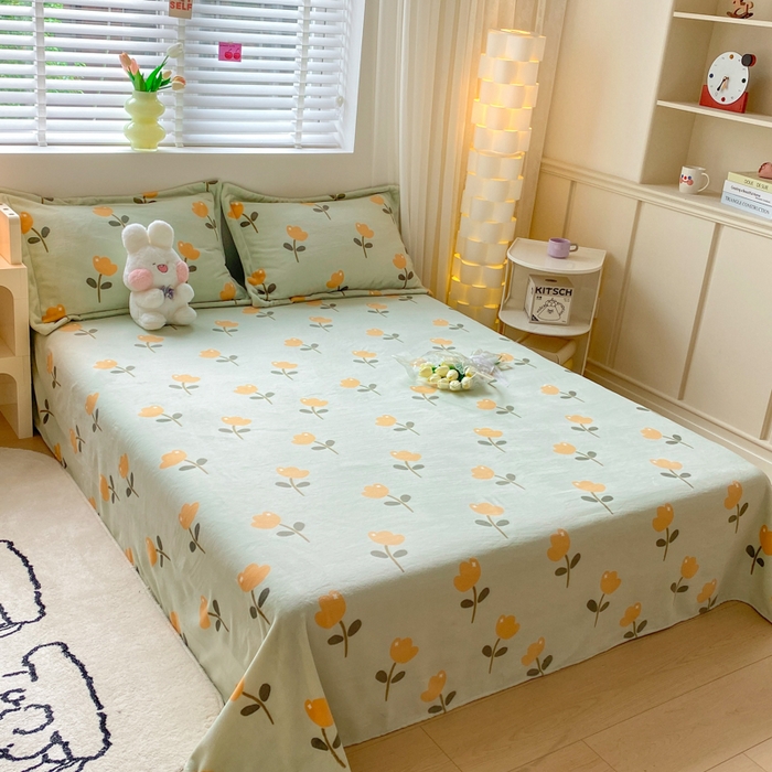 91家纺网 家纺一手货源 找家纺 金盛纺 2025新款高克重牛奶绒印花系列单床单(可定制) 花仙子