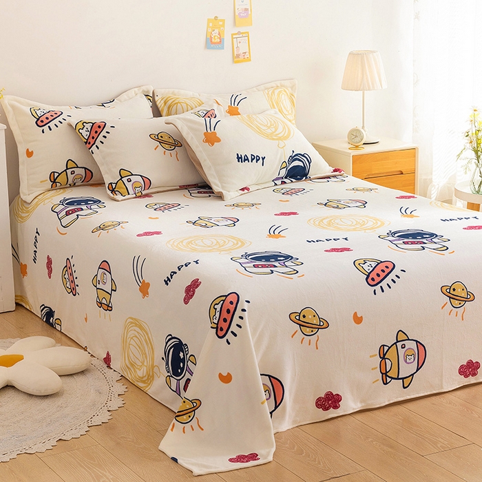 91家纺网 家纺一手货源 找家纺 金盛纺 2025新款高克重牛奶绒印花系列单床单(可定制) 宇航员