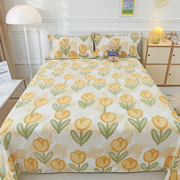 91家纺网 家纺一手货源 找家纺 金盛纺 2025新款高克重牛奶绒印花系列单床单(可定制) 郁金香