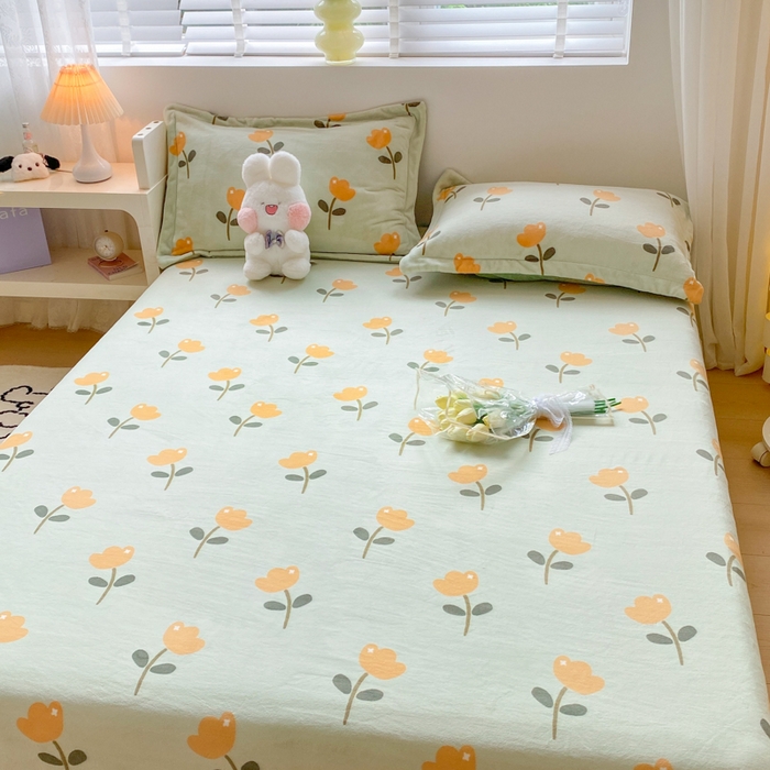 91家纺网 家纺一手货源 找家纺 金盛纺 2025新款高克重牛奶绒印花系列单床单(可定制) 花仙子