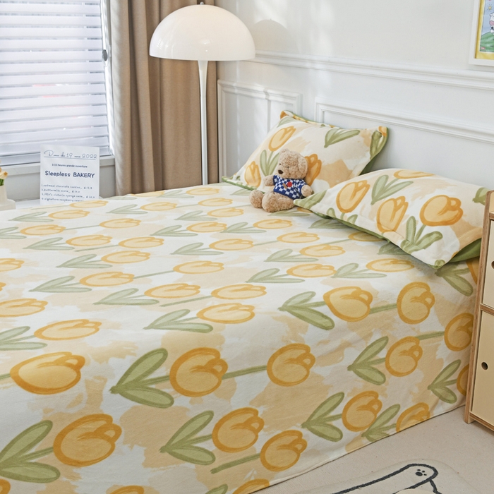 91家纺网 家纺一手货源 找家纺 金盛纺 2025新款高克重牛奶绒印花系列单床单(可定制) 郁金香