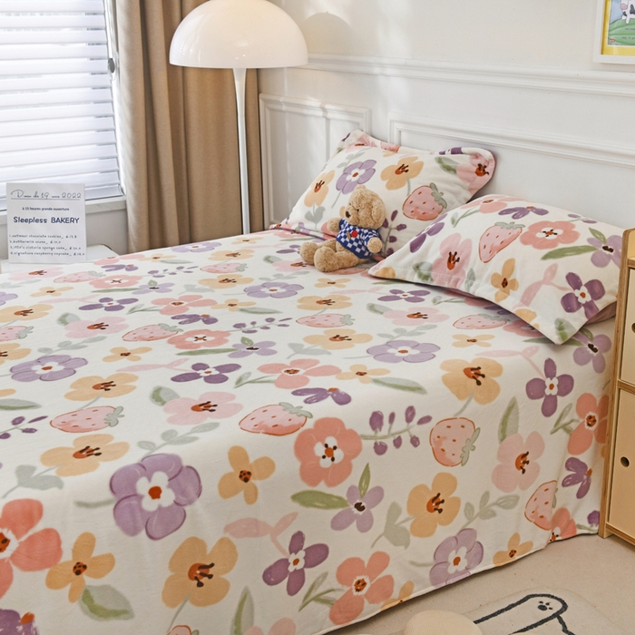 91家纺网 家纺一手货源 找家纺 金盛纺 2025新款高克重牛奶绒印花系列单床单(可定制) 花香伊人