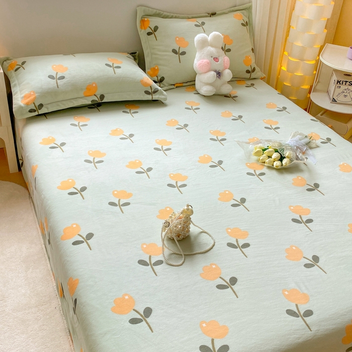 91家纺网 家纺一手货源 找家纺 金盛纺 2025新款高克重牛奶绒印花系列单床单(可定制) 花仙子