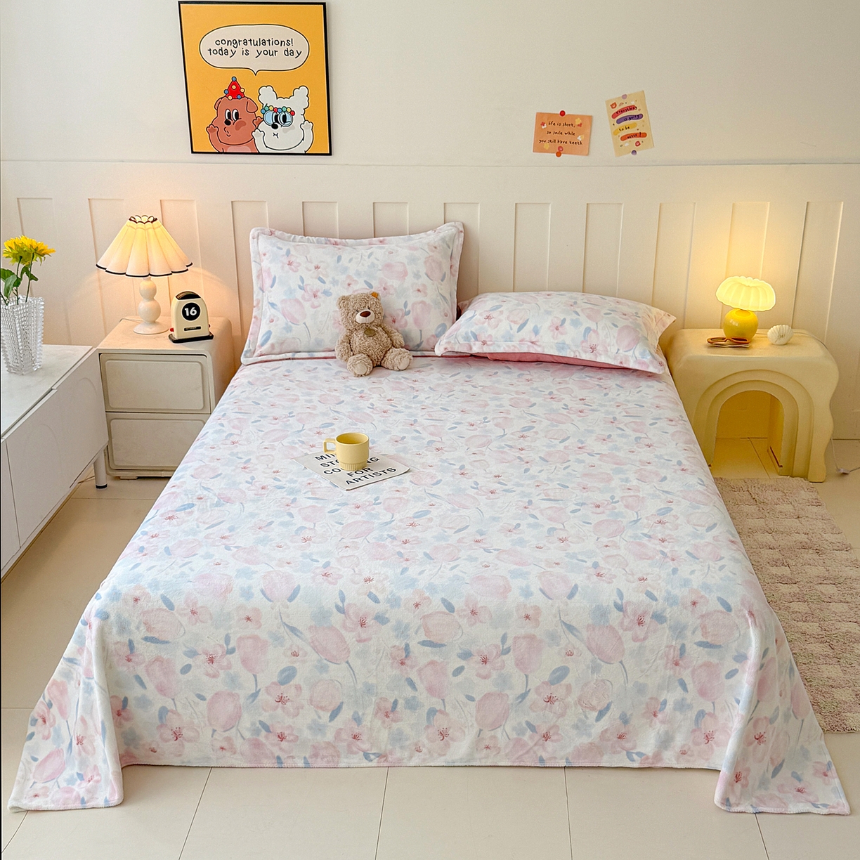 91家纺网 家纺一手货源 找家纺 （总）金盛纺 2025新款高克重牛奶绒印花系列单床单(可定制)