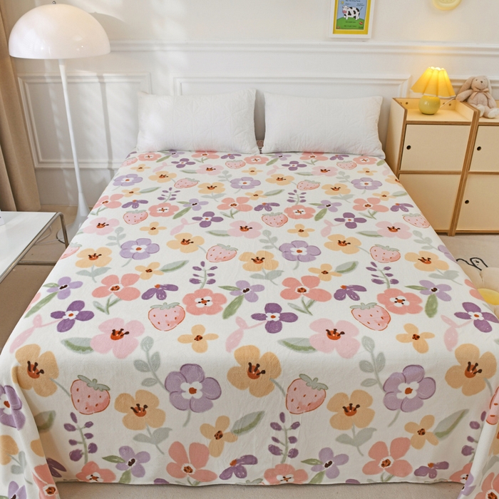 91家纺网 家纺一手货源 找家纺 金盛纺 2025新款高克重牛奶绒印花系列单床单(可定制) 花香伊人