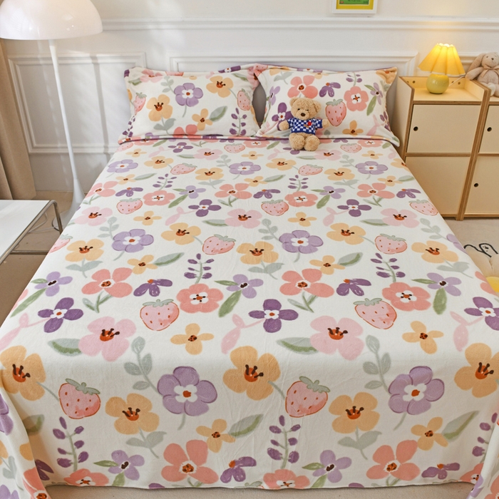 91家纺网 家纺一手货源 找家纺 金盛纺 2025新款高克重牛奶绒印花系列单床单(可定制) 花香伊人