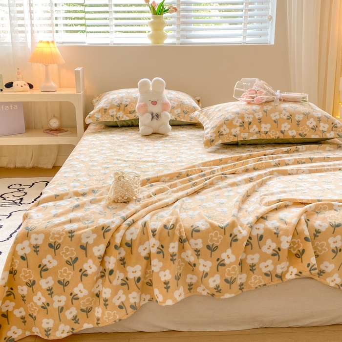 91家纺网 家纺一手货源 找家纺 金盛纺 2025新款高克重牛奶绒印花系列单床单(可定制) 丽人花都