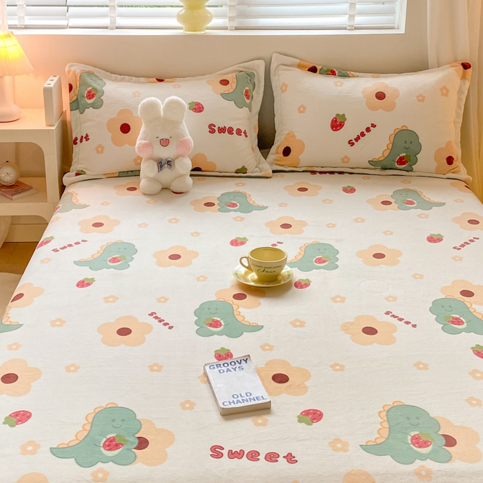 91家纺网 家纺一手货源 找家纺 金盛纺 2025新款高克重牛奶绒印花系列单床单(可定制) 萌萌哒