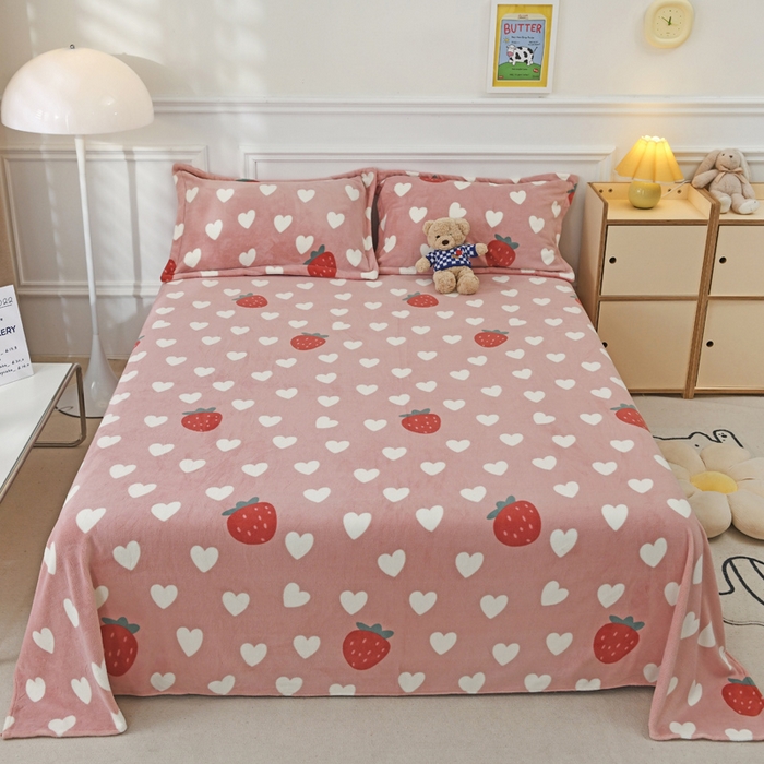 金盛纺 2025新款高克重牛奶绒印花系列单床单(可定制) 桃心草莓