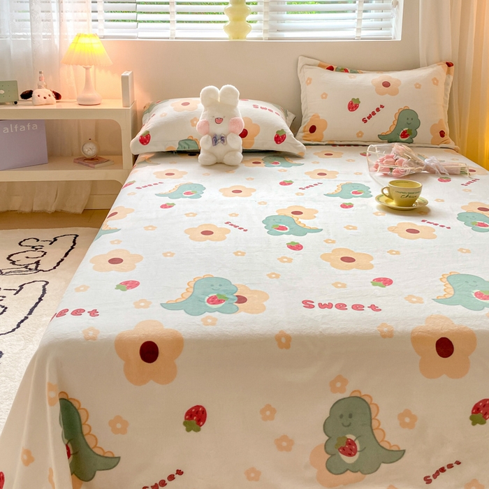 91家纺网 家纺一手货源 找家纺 金盛纺 2025新款高克重牛奶绒印花系列单床单(可定制) 萌萌哒