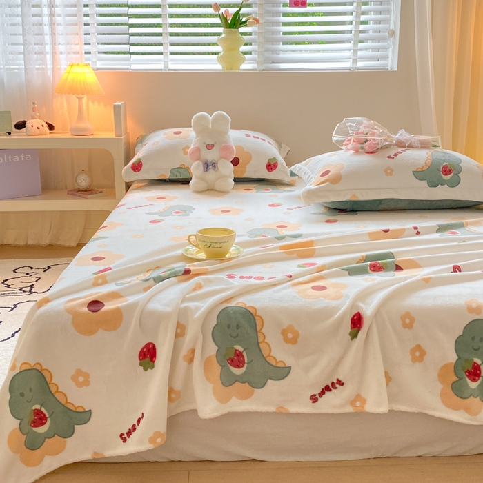 91家纺网 家纺一手货源 找家纺 金盛纺 2025新款高克重牛奶绒印花系列单床单(可定制) 萌萌哒