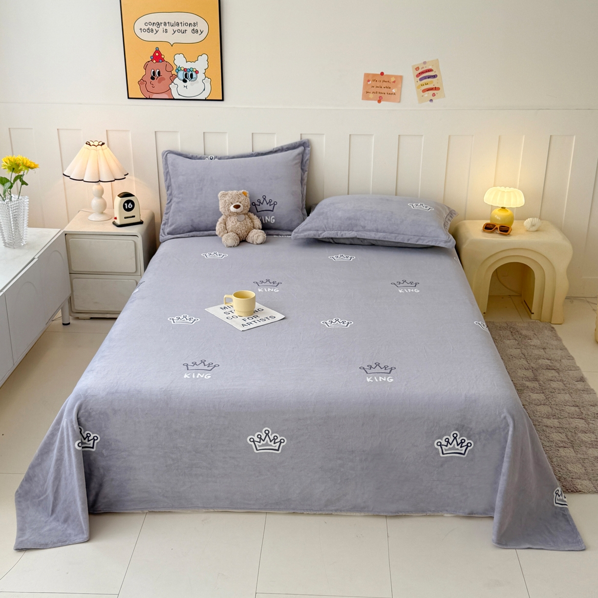 91家纺网 家纺一手货源 找家纺 （总）金盛纺 2025新款高克重牛奶绒印花系列单床单(可定制)