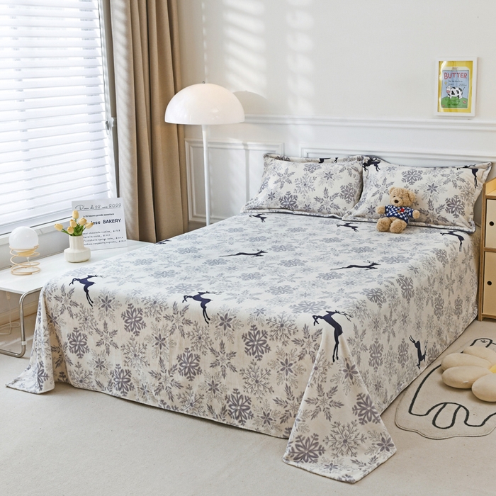 91家纺网 家纺一手货源 找家纺 金盛纺 2025新款高克重牛奶绒印花系列单床单(可定制) 圣诞鹿