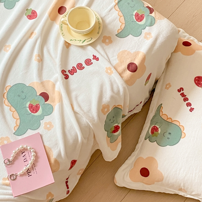 91家纺网 家纺一手货源 找家纺 金盛纺 2025新款高克重牛奶绒印花系列单床单(可定制) 萌萌哒