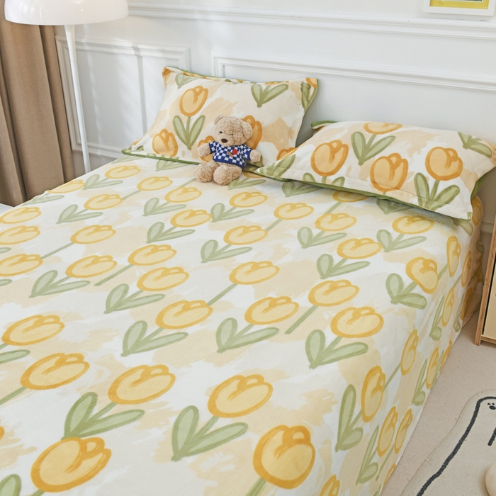 91家纺网 家纺一手货源 找家纺 金盛纺 2025新款高克重牛奶绒印花系列单床单(可定制) 郁金香