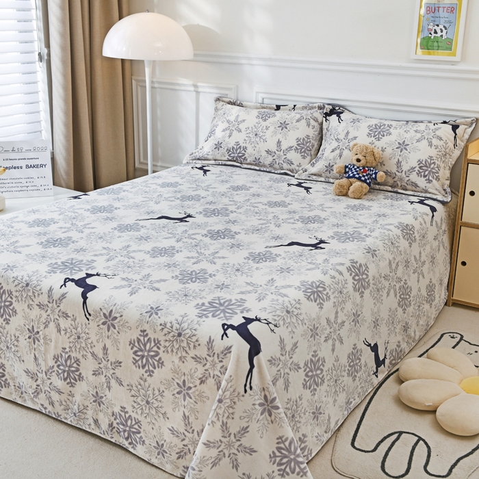 91家纺网 家纺一手货源 找家纺 金盛纺 2025新款高克重牛奶绒印花系列单床单(可定制) 圣诞鹿