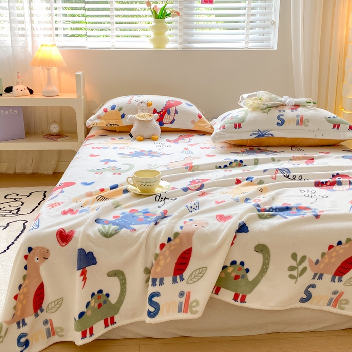 91家纺网 家纺一手货源 找家纺 金盛纺 2025新款高克重牛奶绒印花系列单床单(可定制) 侏罗纪