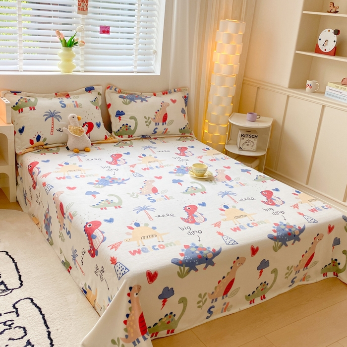 91家纺网 家纺一手货源 找家纺 金盛纺 2025新款高克重牛奶绒印花系列单床单(可定制) 侏罗纪