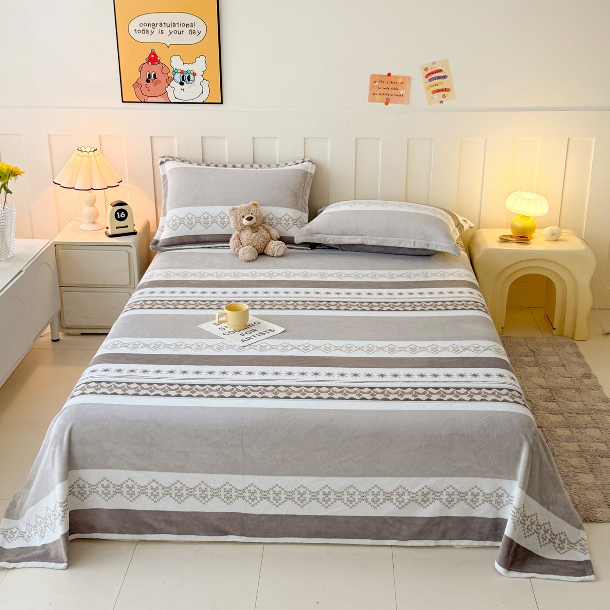 91家纺网 家纺一手货源 找家纺 （总）金盛纺 2025新款高克重牛奶绒印花系列单床单(可定制)