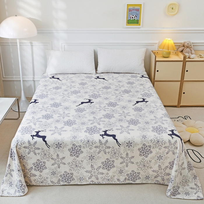 91家纺网 家纺一手货源 找家纺 金盛纺 2025新款高克重牛奶绒印花系列单床单(可定制) 圣诞鹿