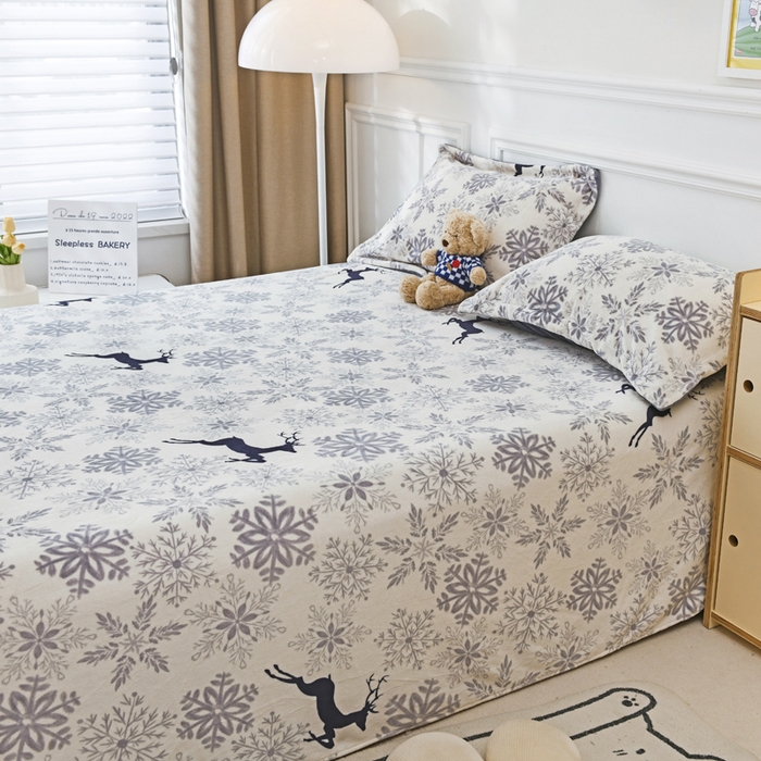 91家纺网 家纺一手货源 找家纺 金盛纺 2025新款高克重牛奶绒印花系列单床单(可定制) 圣诞鹿