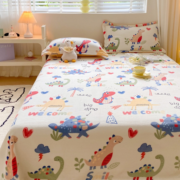 91家纺网 家纺一手货源 找家纺 金盛纺 2025新款高克重牛奶绒印花系列单床单(可定制) 侏罗纪