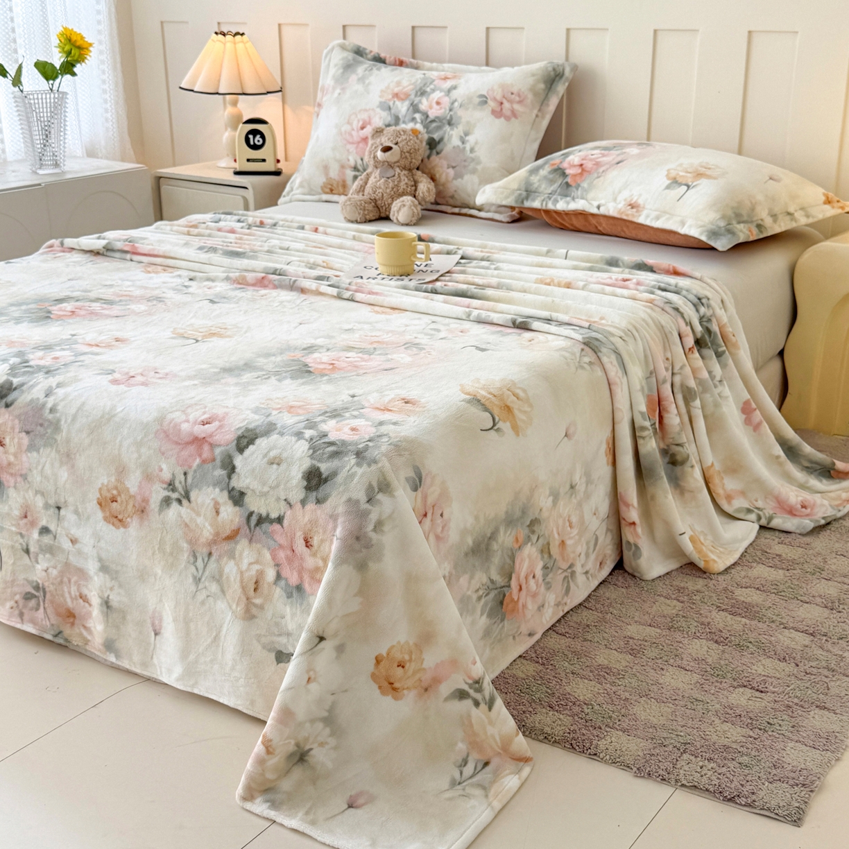 91家纺网 家纺一手货源 找家纺 金盛纺 2025新款高克重牛奶绒印花系列单床单(可定制) 墨染