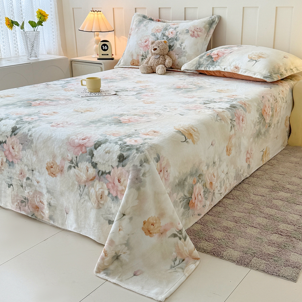 91家纺网 家纺一手货源 找家纺 金盛纺 2025新款高克重牛奶绒印花系列单床单(可定制) 墨染