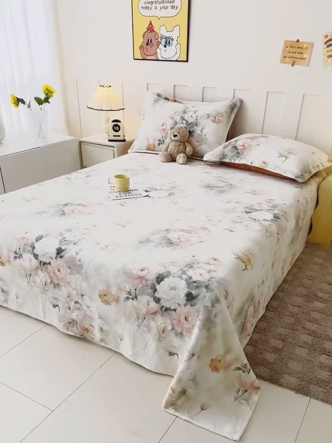 91家纺网 家纺一手货源 找家纺 金盛纺 2025新款高克重牛奶绒印花系列单床单(可定制) 墨染