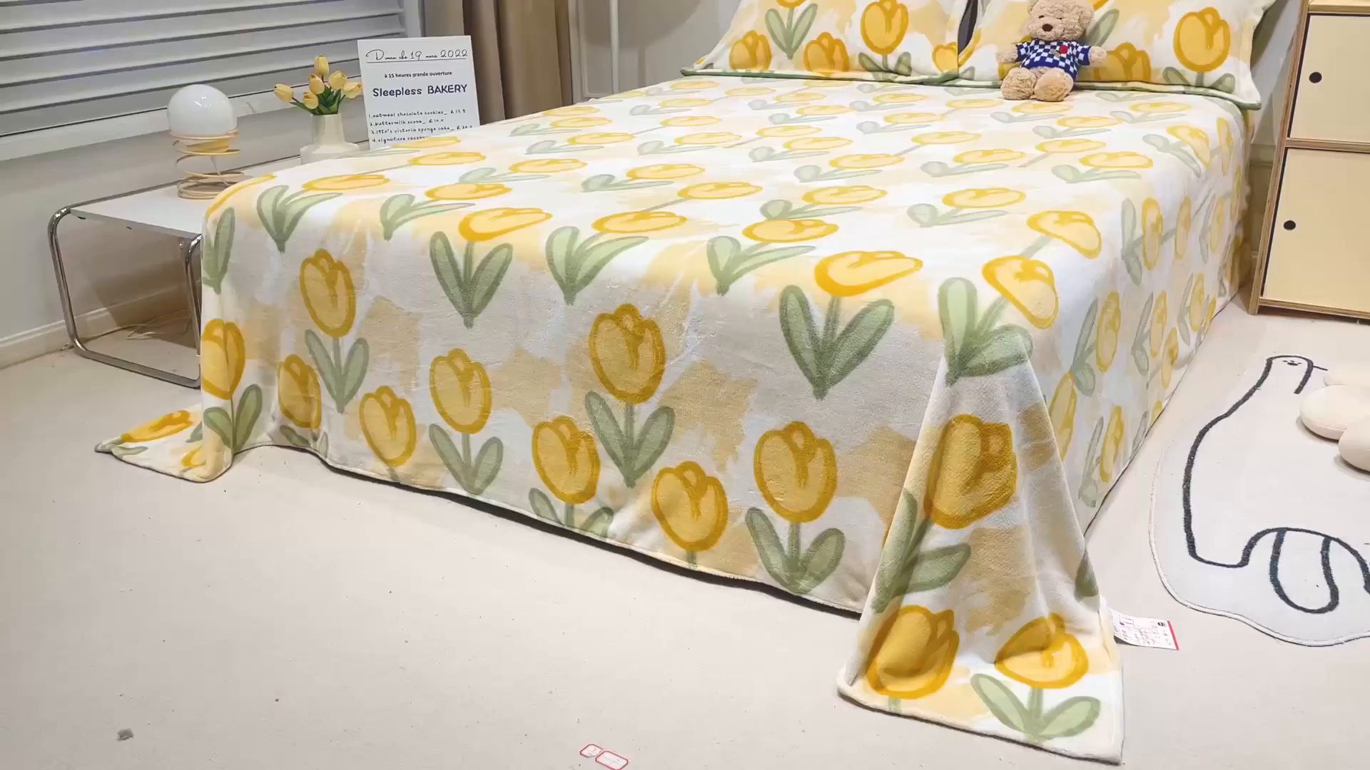 91家纺网 家纺一手货源 找家纺 金盛纺 2025新款高克重牛奶绒印花系列单床单(可定制) 郁金香