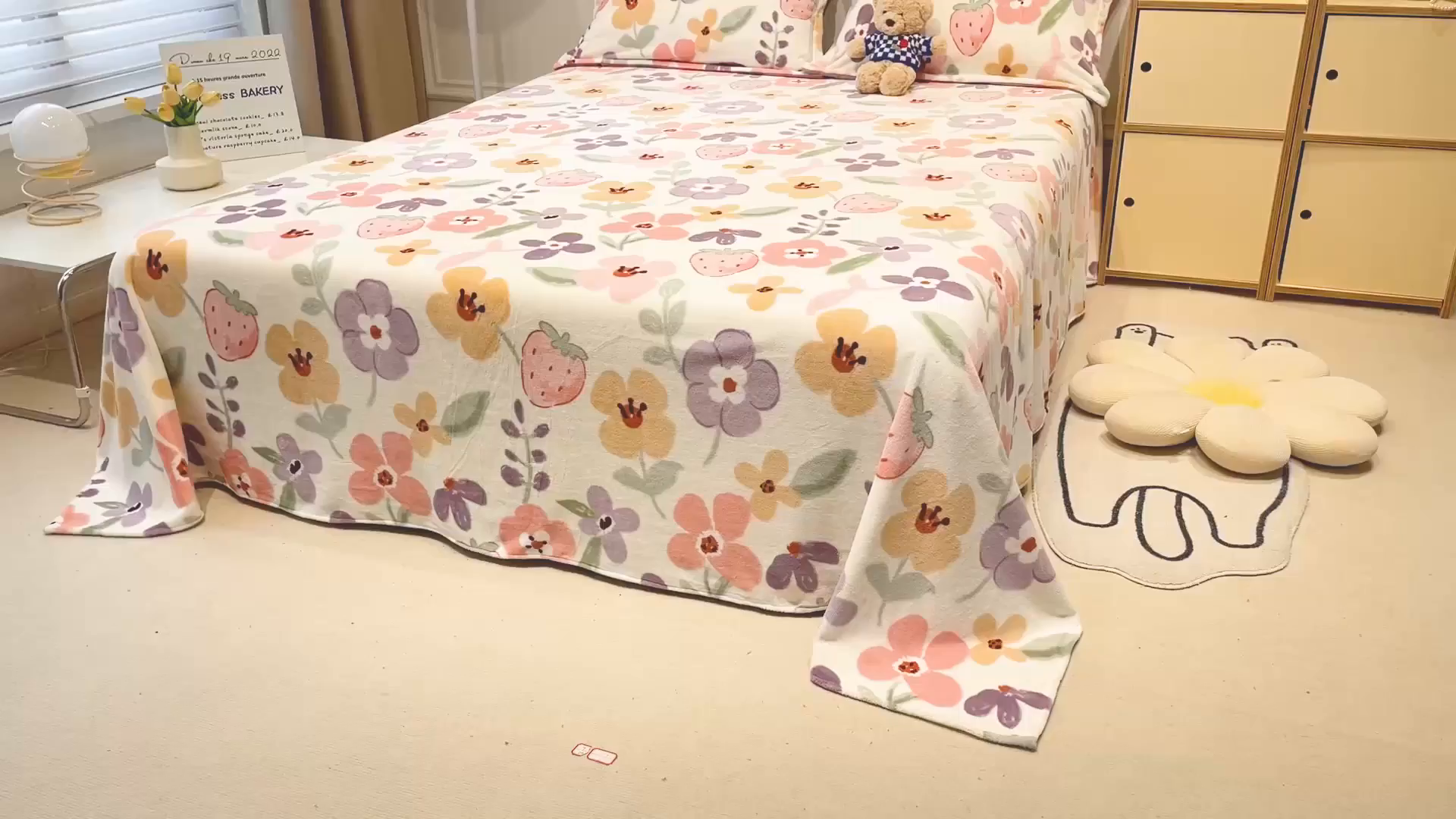 91家纺网 家纺一手货源 找家纺 金盛纺 2025新款高克重牛奶绒印花系列单床单(可定制) 花香伊人