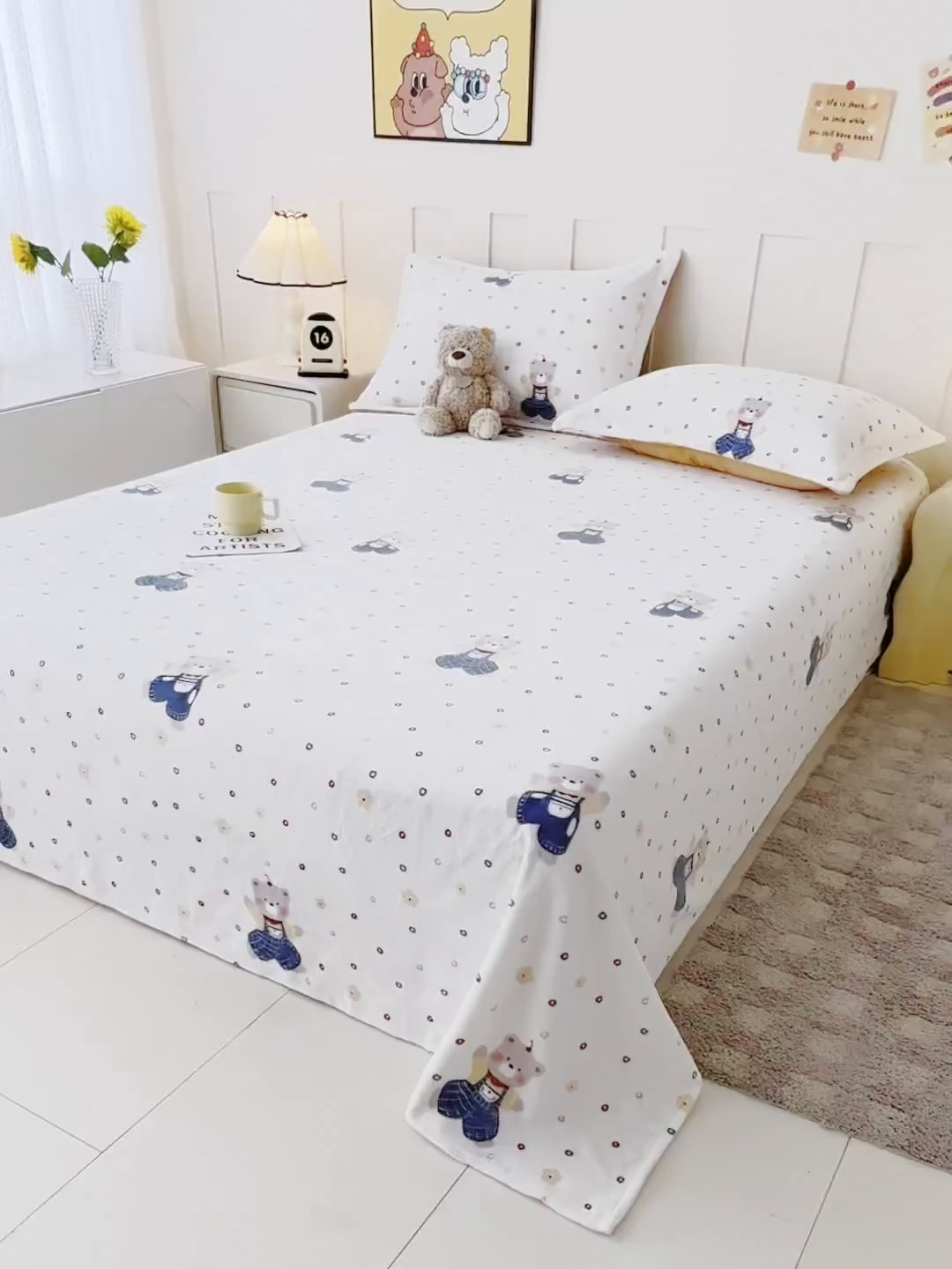 91家纺网 家纺一手货源 找家纺 金盛纺 2025新款高克重牛奶绒印花系列单床单(可定制) 熊熊乐园