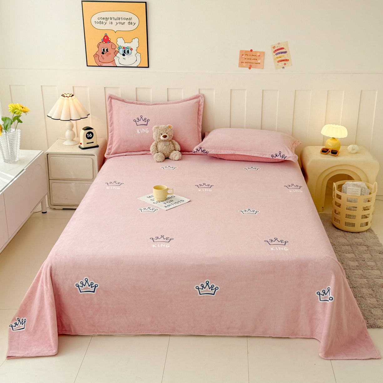 91家纺网 家纺一手货源 找家纺 （总）金盛纺 2025新款高克重牛奶绒印花系列单床单(可定制)