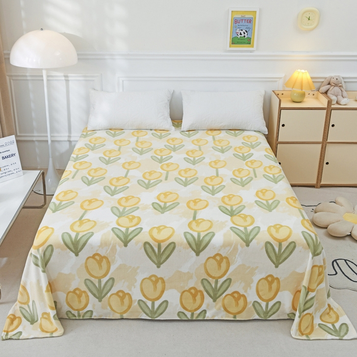 91家纺网 家纺一手货源 找家纺 金盛纺 2025新款高克重牛奶绒印花系列单床单(可定制) 郁金香