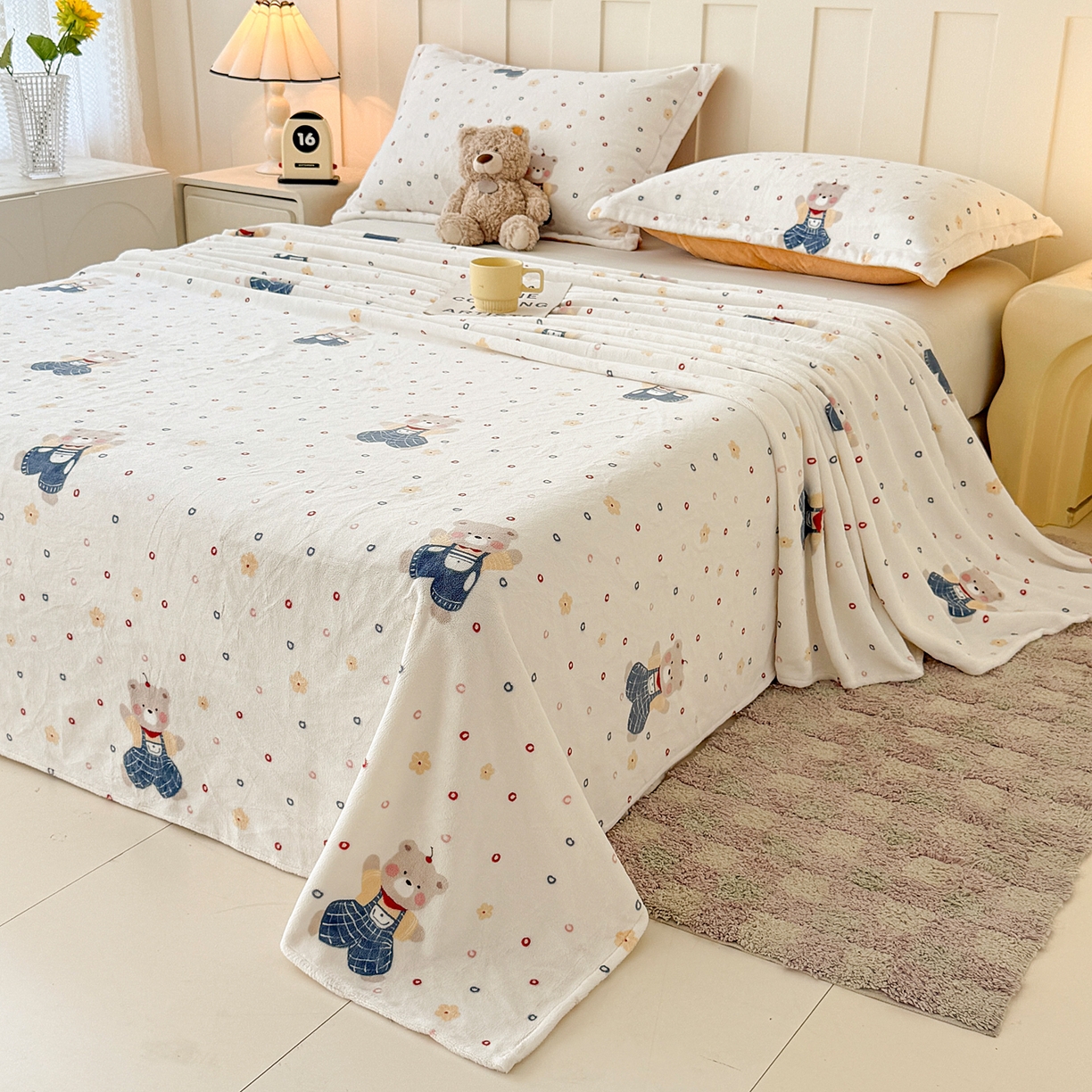 91家纺网 家纺一手货源 找家纺 金盛纺 2025新款高克重牛奶绒印花系列单床单(可定制) 熊熊乐园