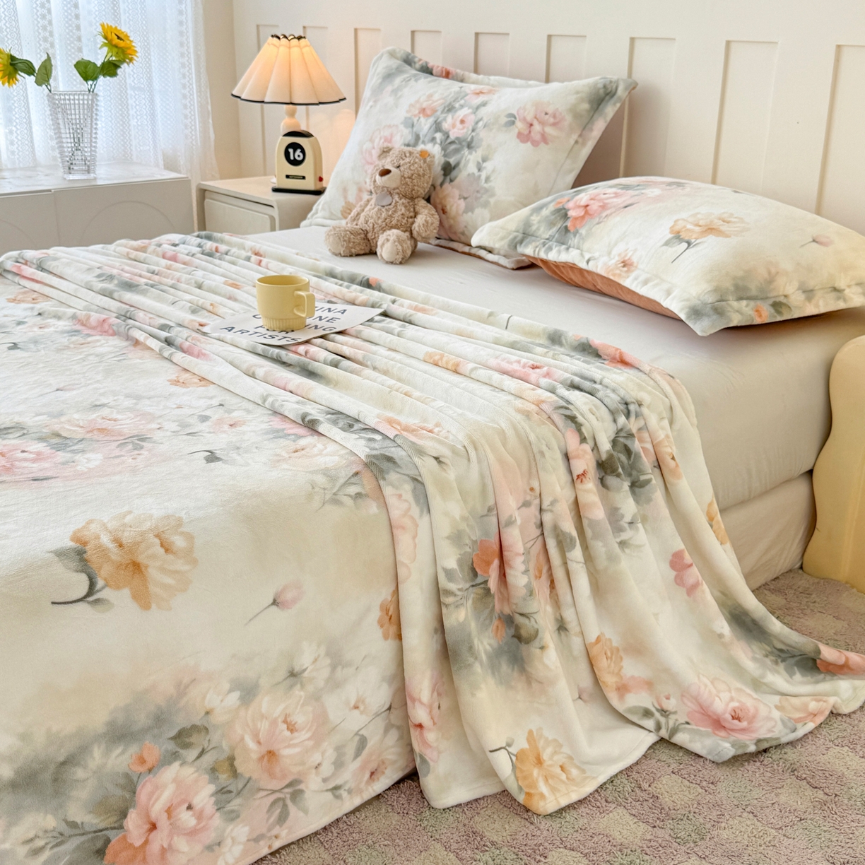 91家纺网 家纺一手货源 找家纺 金盛纺 2025新款高克重牛奶绒印花系列单床单(可定制) 墨染