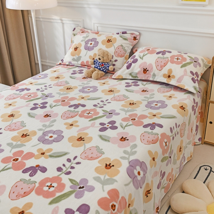 91家纺网 家纺一手货源 找家纺 金盛纺 2025新款高克重牛奶绒印花系列单床单(可定制) 花香伊人