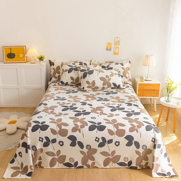 91家纺网 家纺一手货源 找家纺 金盛纺 2025新款高克重牛奶绒印花系列单床单(可定制) 落叶