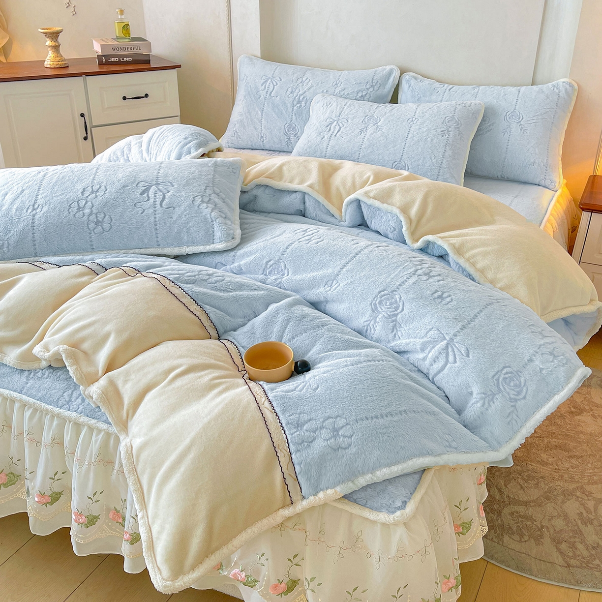 91家纺网 家纺一手货源 找家纺 （总）眠势力 2025新款兔毛绒雕花被套冬季兔兔绒加绒保暖被罩