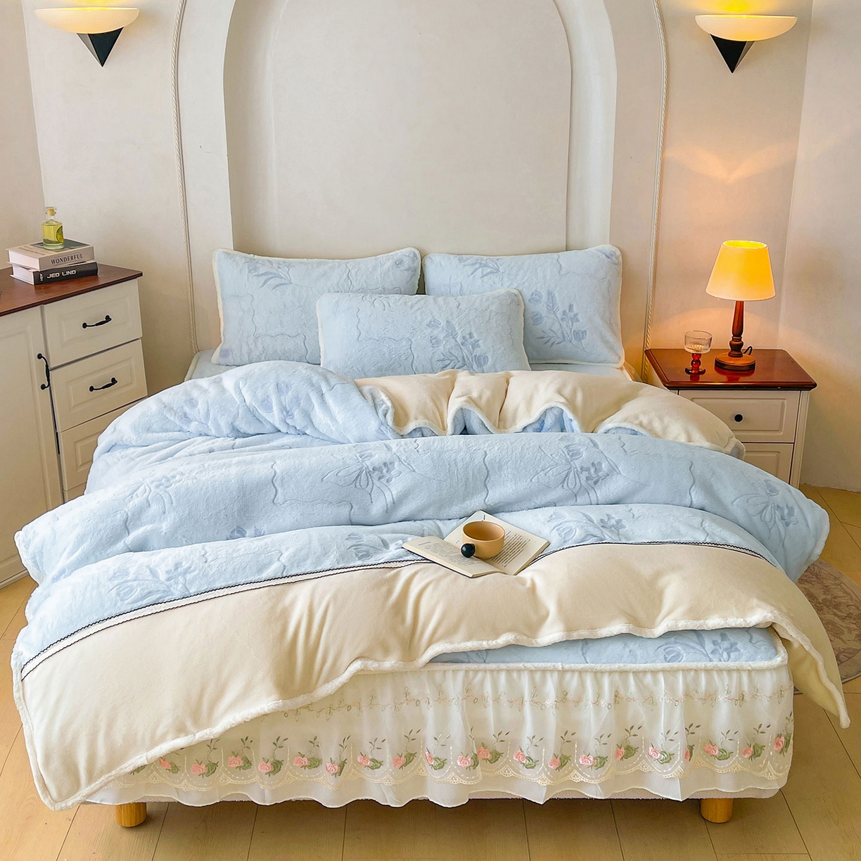 91家纺网 家纺一手货源 找家纺 眠势力 2025新款兔毛绒雕花被套冬季兔兔绒加绒保暖被罩 繁花-霜兰