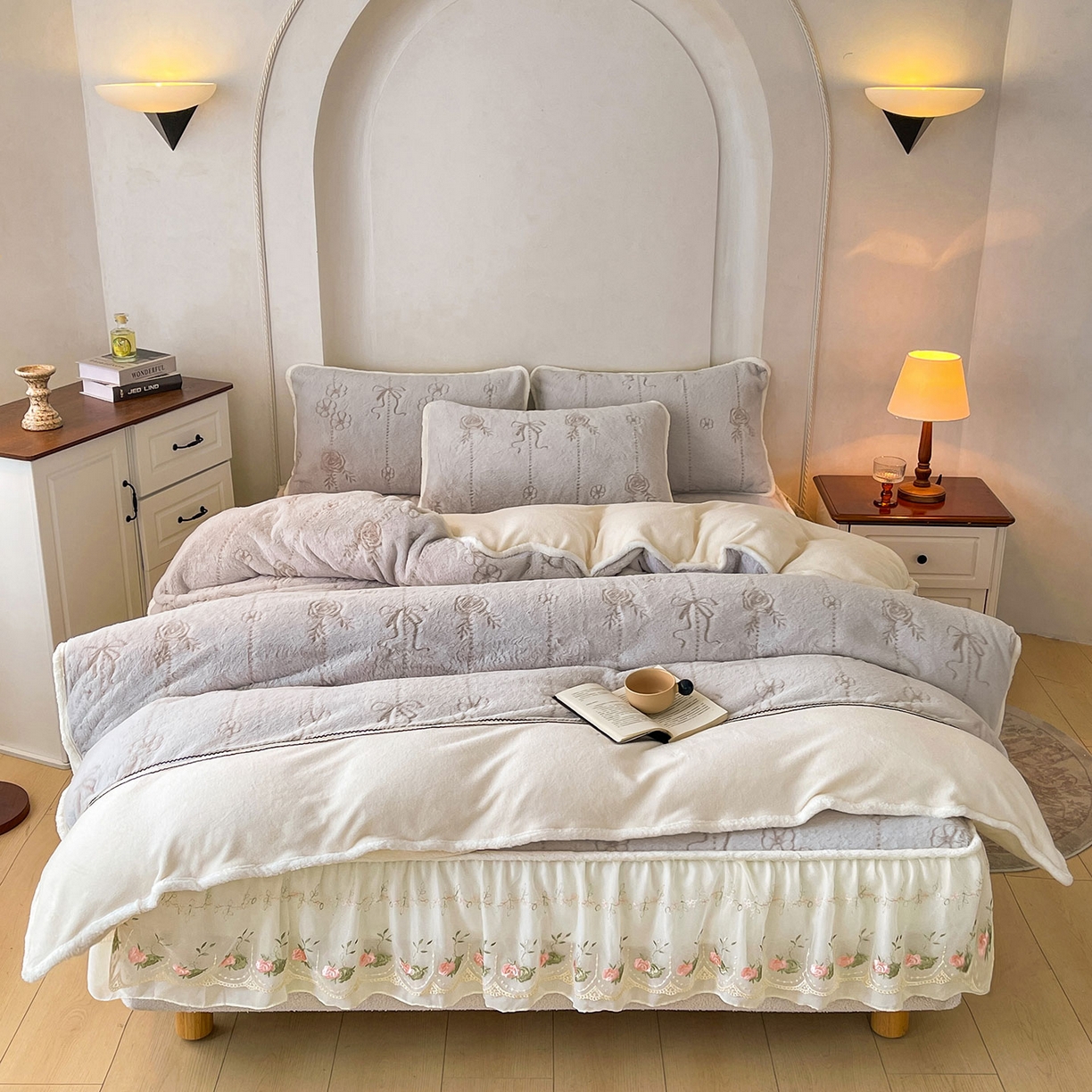 91家纺网 家纺一手货源 找家纺 眠势力 2025新款兔毛绒雕花被套冬季兔兔绒加绒保暖被罩 若溪-灰紫