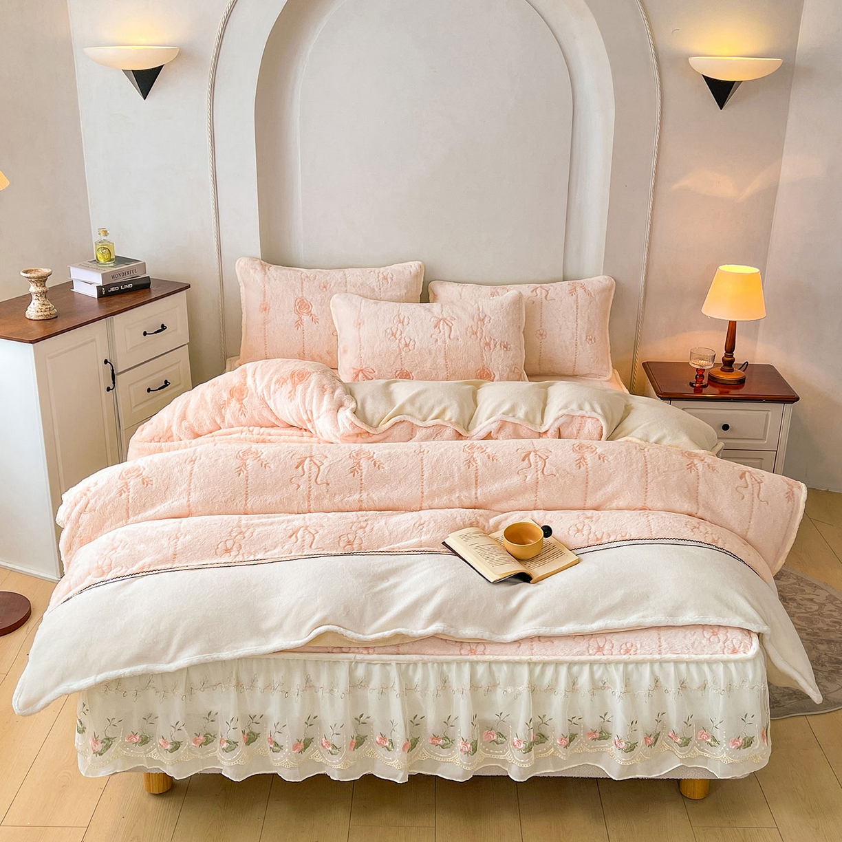 91家纺网 家纺一手货源 找家纺 眠势力 2025新款兔毛绒雕花被套冬季兔兔绒加绒保暖被罩 若溪-沁粉