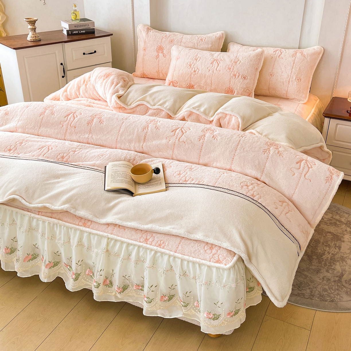 91家纺网 家纺一手货源 找家纺 眠势力 2025新款兔毛绒雕花被套冬季兔兔绒加绒保暖被罩 若溪-沁粉