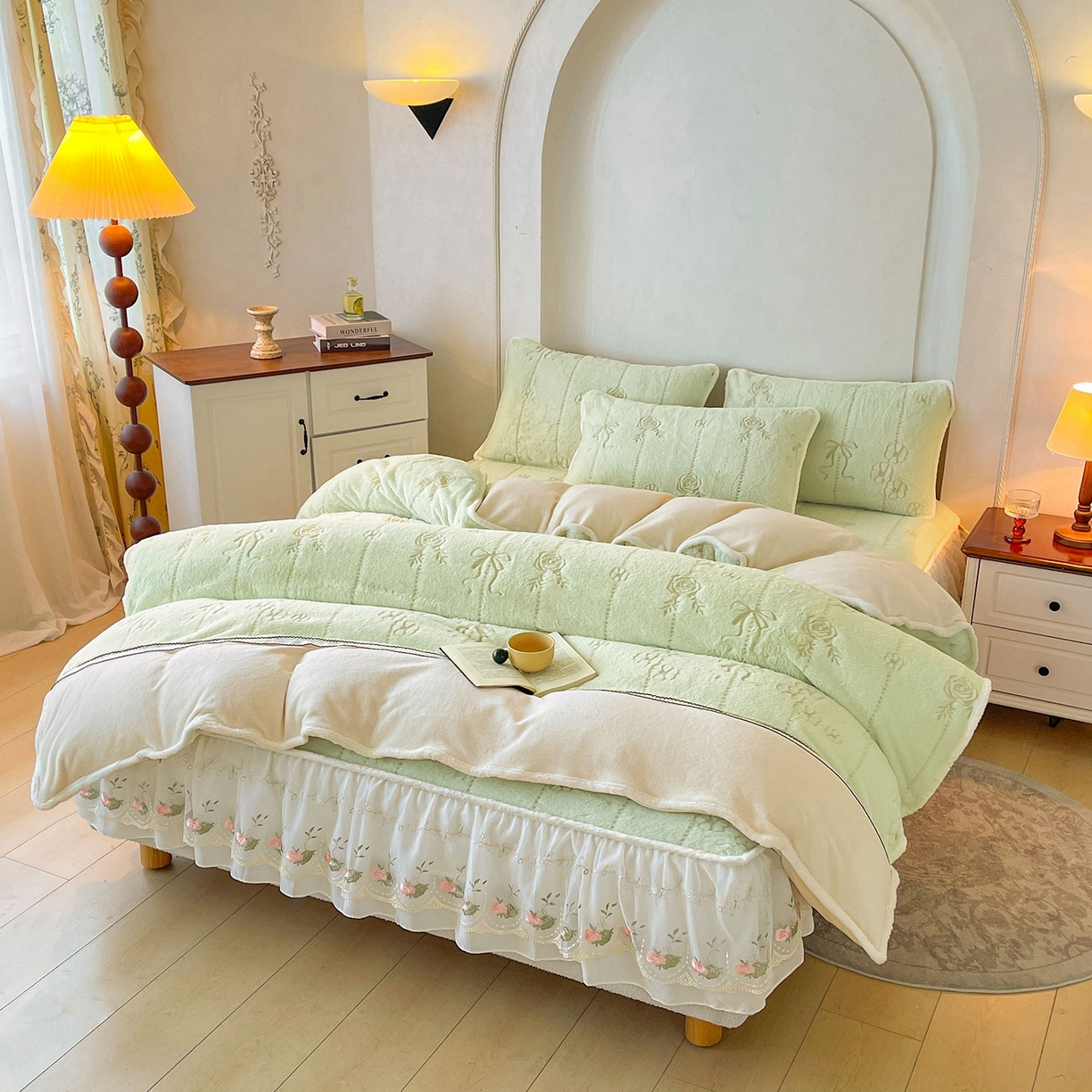 91家纺网 家纺一手货源 找家纺 眠势力 2025新款兔毛绒雕花被套冬季兔兔绒加绒保暖被罩 若溪-绒绿