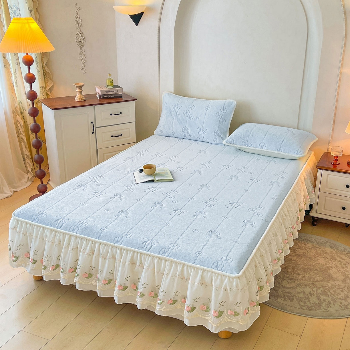 91家纺网 家纺一手货源 找家纺 眠势力 2025新款兔毛绒雕花枕套冬季兔兔绒加绒枕头套-拉链款 若溪-霜兰